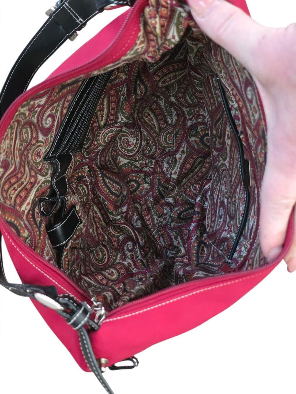 MAXX NY Large Red Microfiber with Black Trim Shoulder Bag - Picture 12 of 16